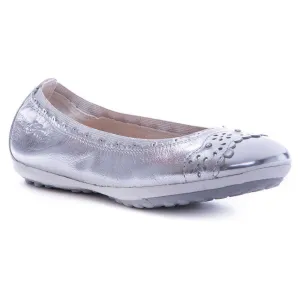 Geox J Piuma Silver Balllerina Slip On Shoes