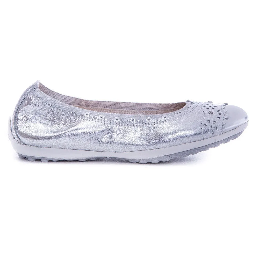 Geox J Piuma Silver Balllerina Slip On Shoes