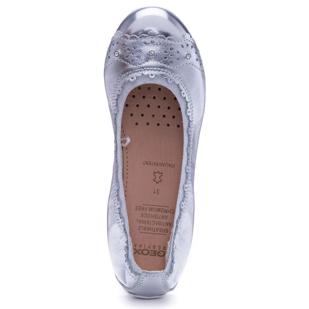 Geox J Piuma Silver Balllerina Slip On Shoes