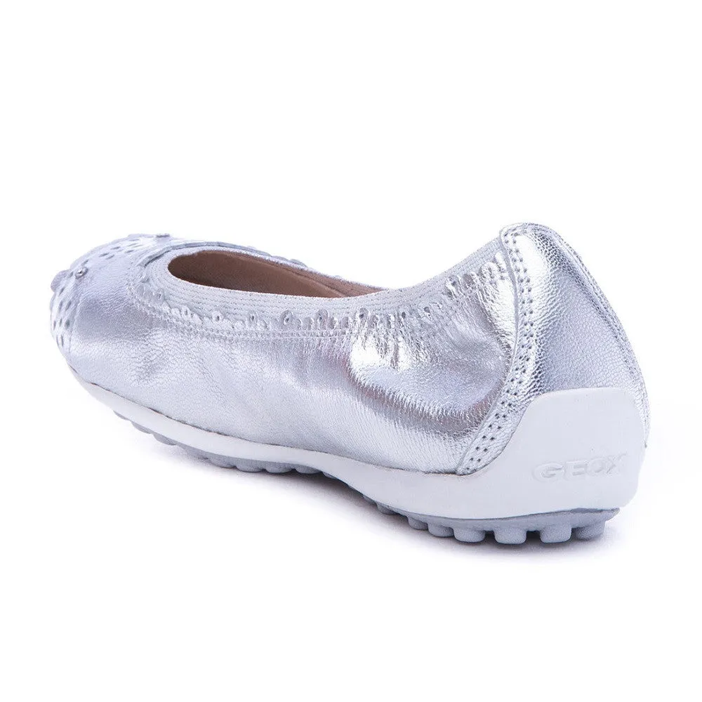 Geox J Piuma Silver Balllerina Slip On Shoes