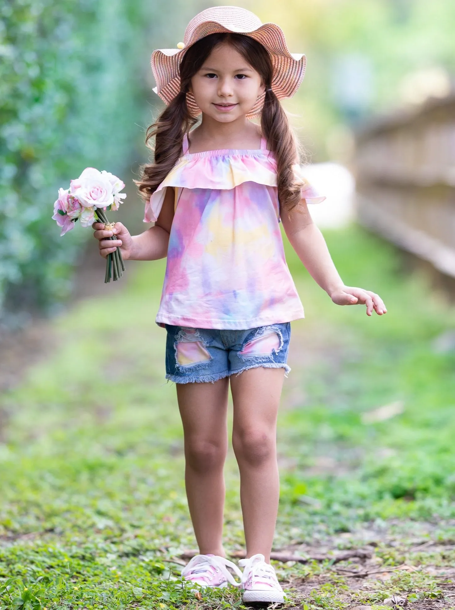 Girls Flower Power Top and Denim Short Set