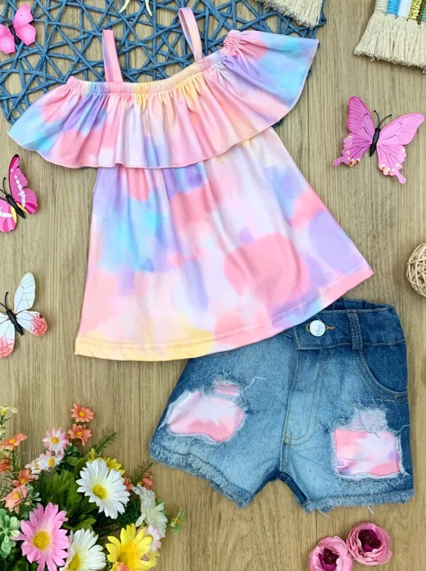 Girls Flower Power Top and Denim Short Set