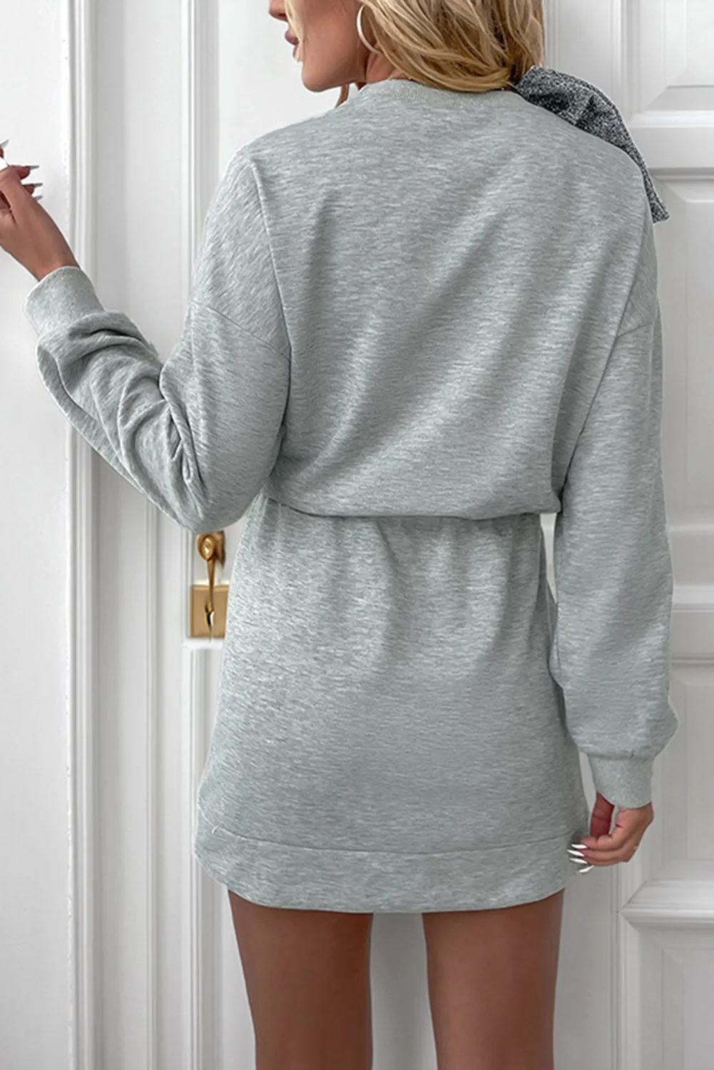 Gray Glitter Bow High Waist Sweatshirt Dress