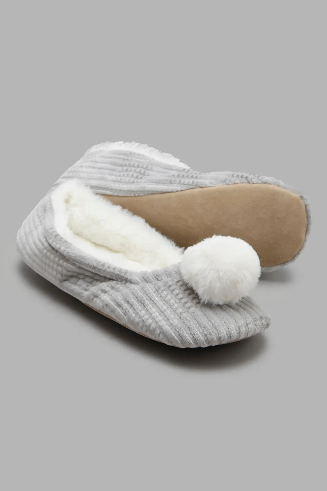 Grey Fur Ballerina Slipper