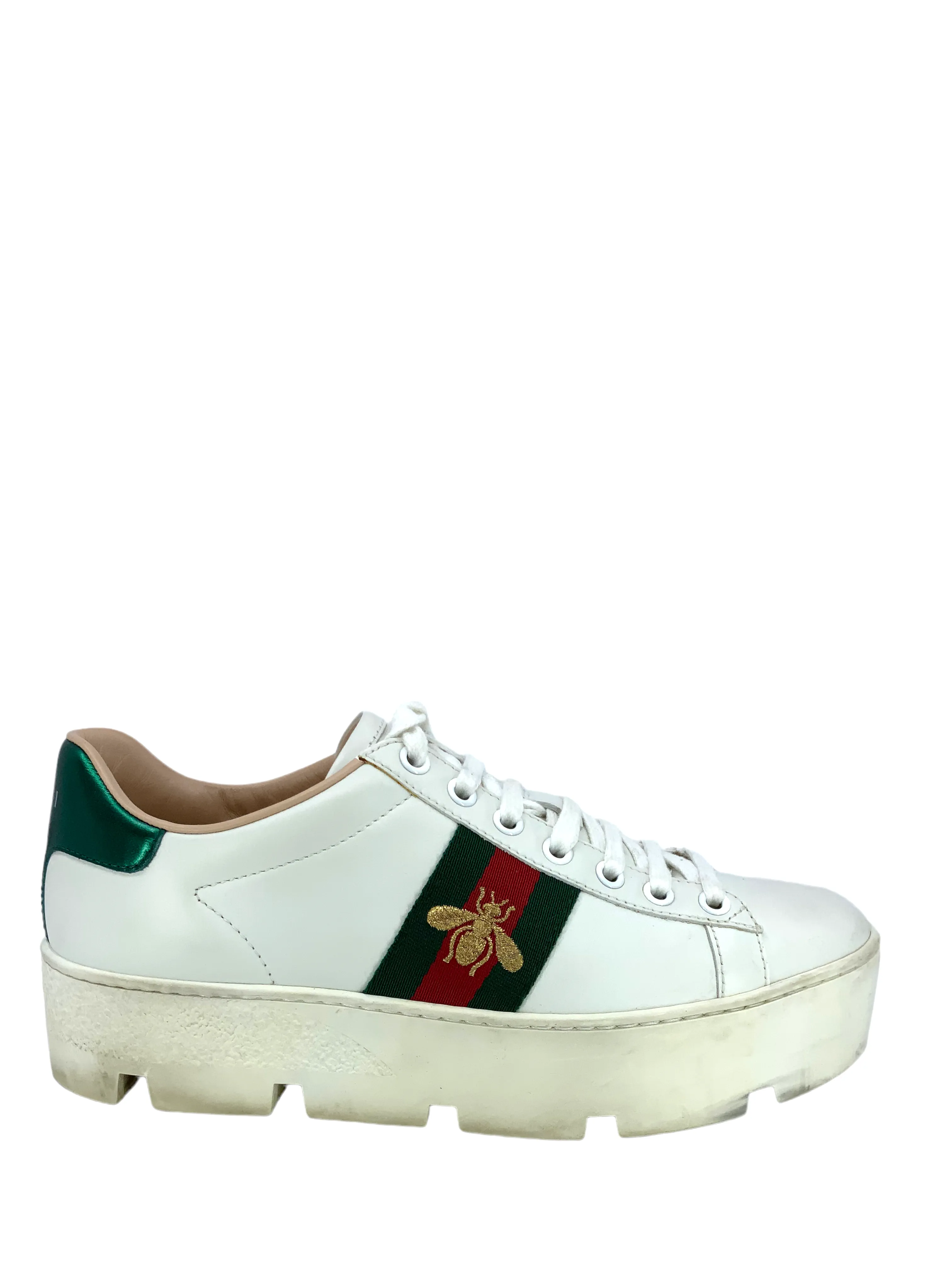 GUCCI Ace Embroidered Platform Sneakers Size 6.5