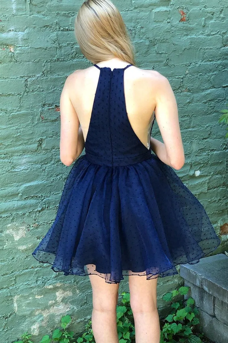 Halter Black Short Tulle Homecoming Dress,Night Dress Party Short