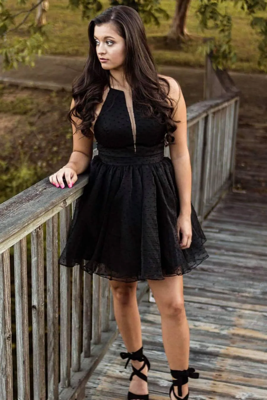 Halter Black Short Tulle Homecoming Dress,Night Dress Party Short