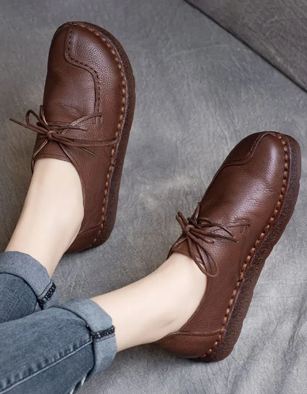 Handmade Lace-Up Soft Leather Retro Flat Shoes 41-42