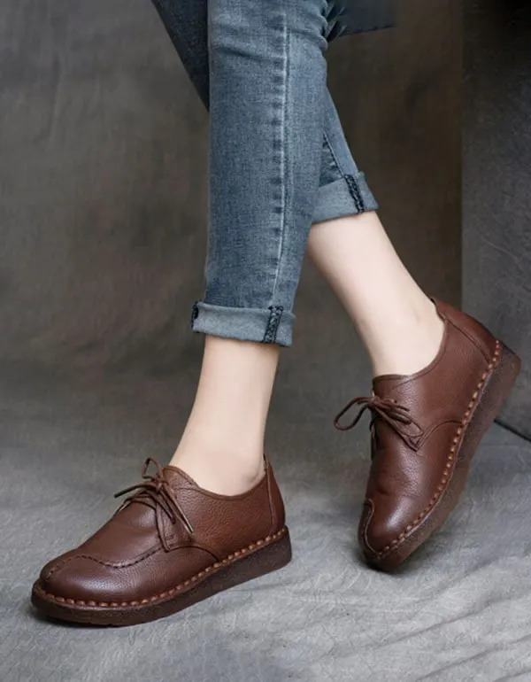 Handmade Lace-Up Soft Leather Retro Flat Shoes 41-42