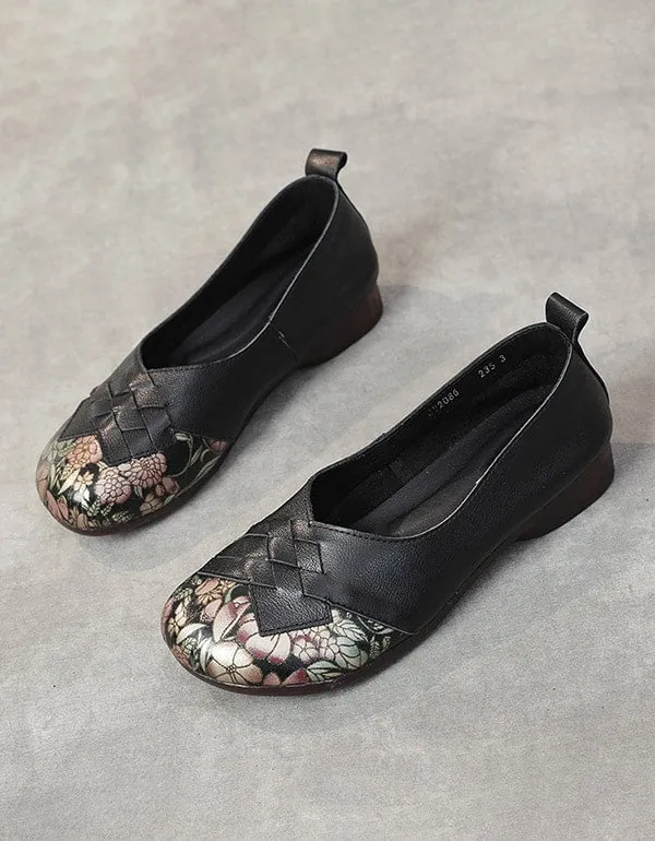 Handmade Leather Printed Retro Flat Shoes