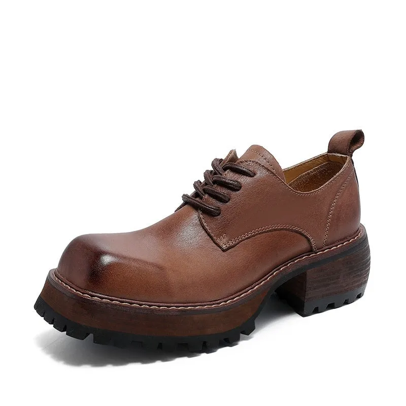 Handmade Retro Cow Leather Oxford Shoes in Coffee/Brown Student Shoes