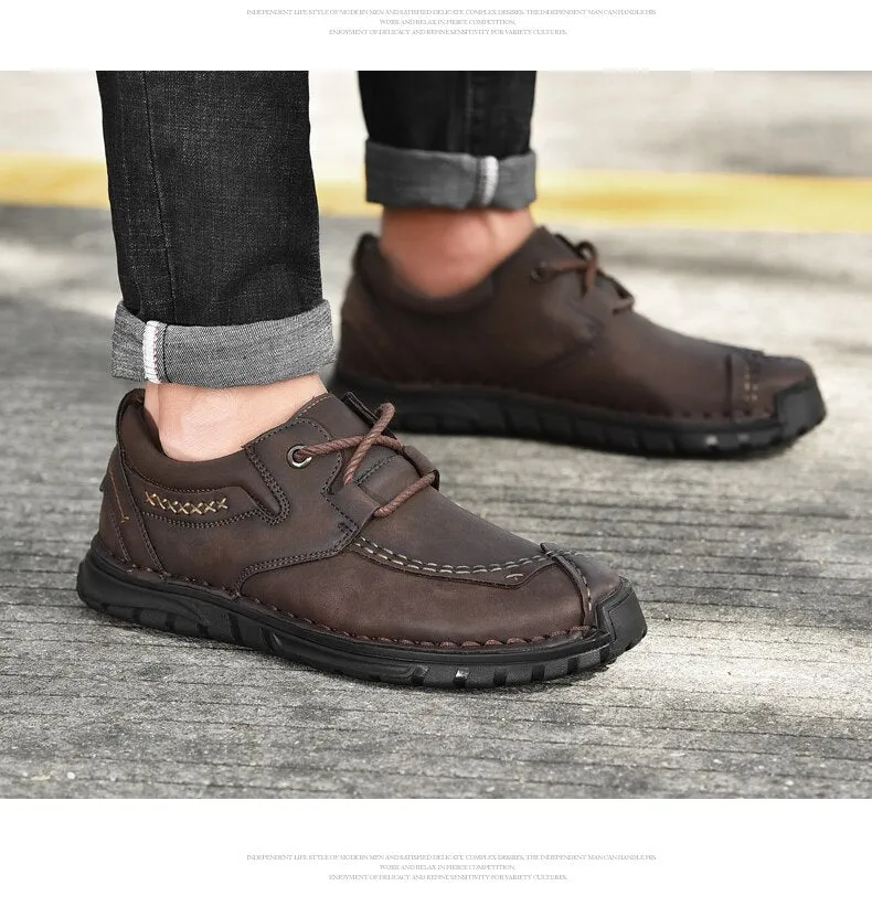 High-quality Retro Hand-sewn Leather Shoes Autumn New Men Casual Shoes Thick-soled Comfortable Non-slip Large Size Shoes 46