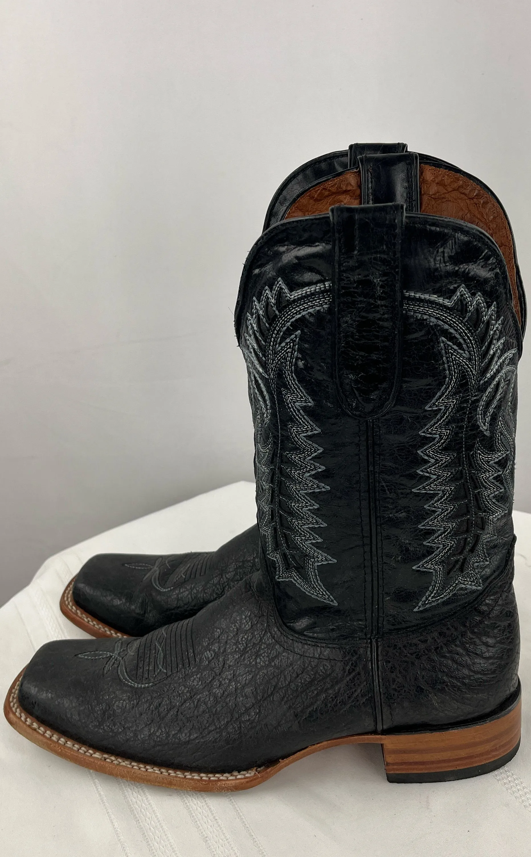 Hometown Black Square Toe Cowboy Western Boots Inlay Textured Men's USA Size 11