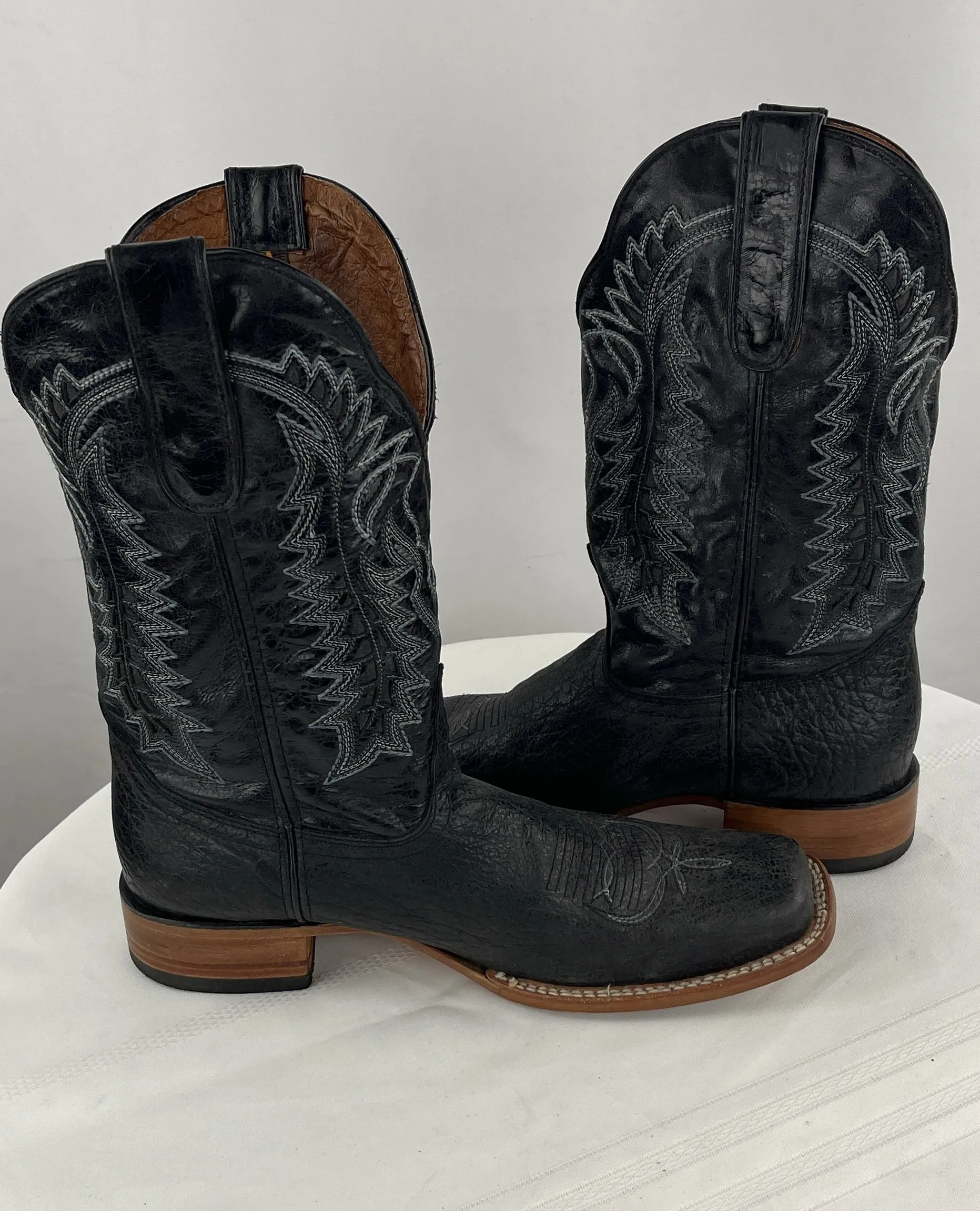 Hometown Black Square Toe Cowboy Western Boots Inlay Textured Men's USA Size 11