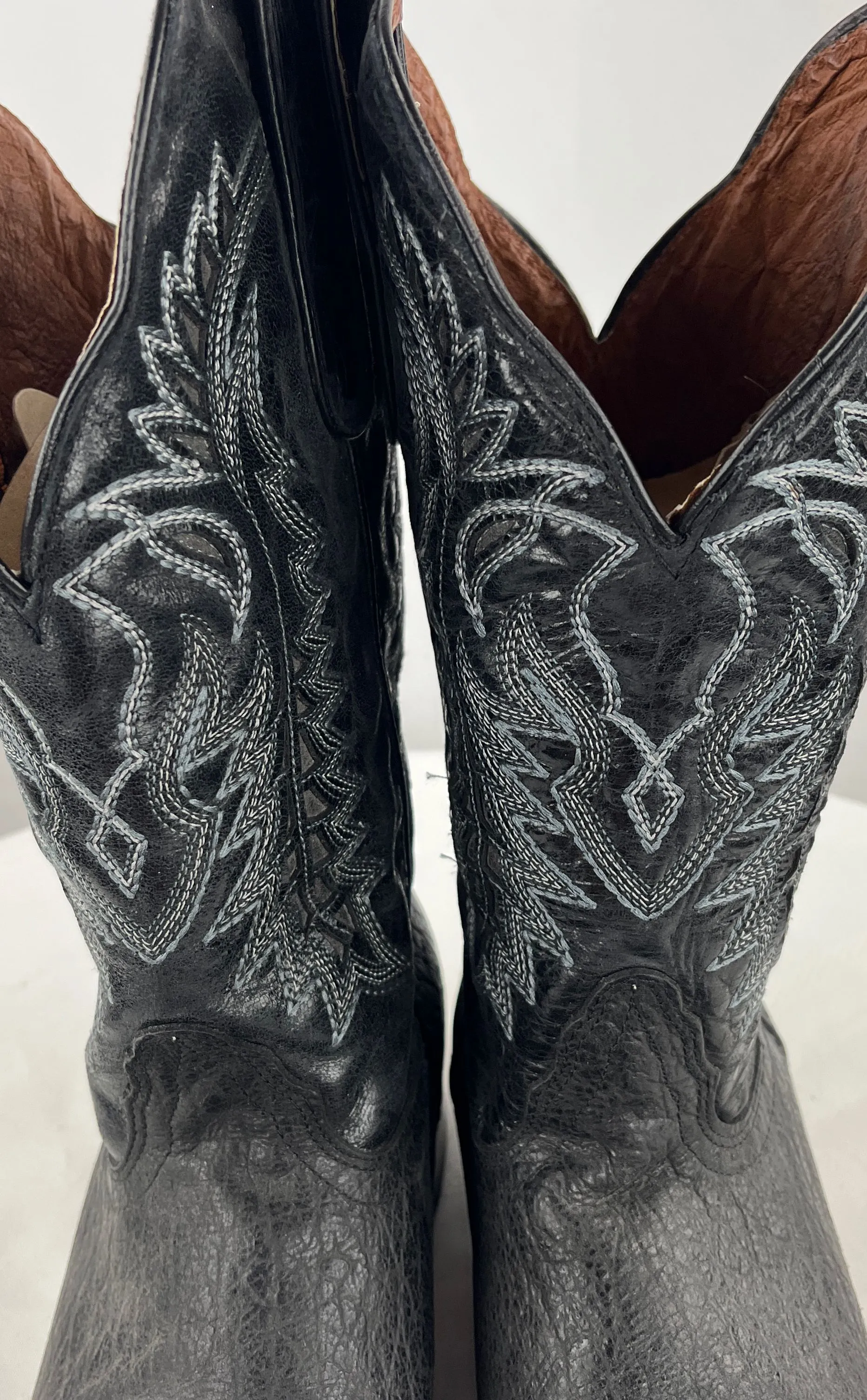 Hometown Black Square Toe Cowboy Western Boots Inlay Textured Men's USA Size 11