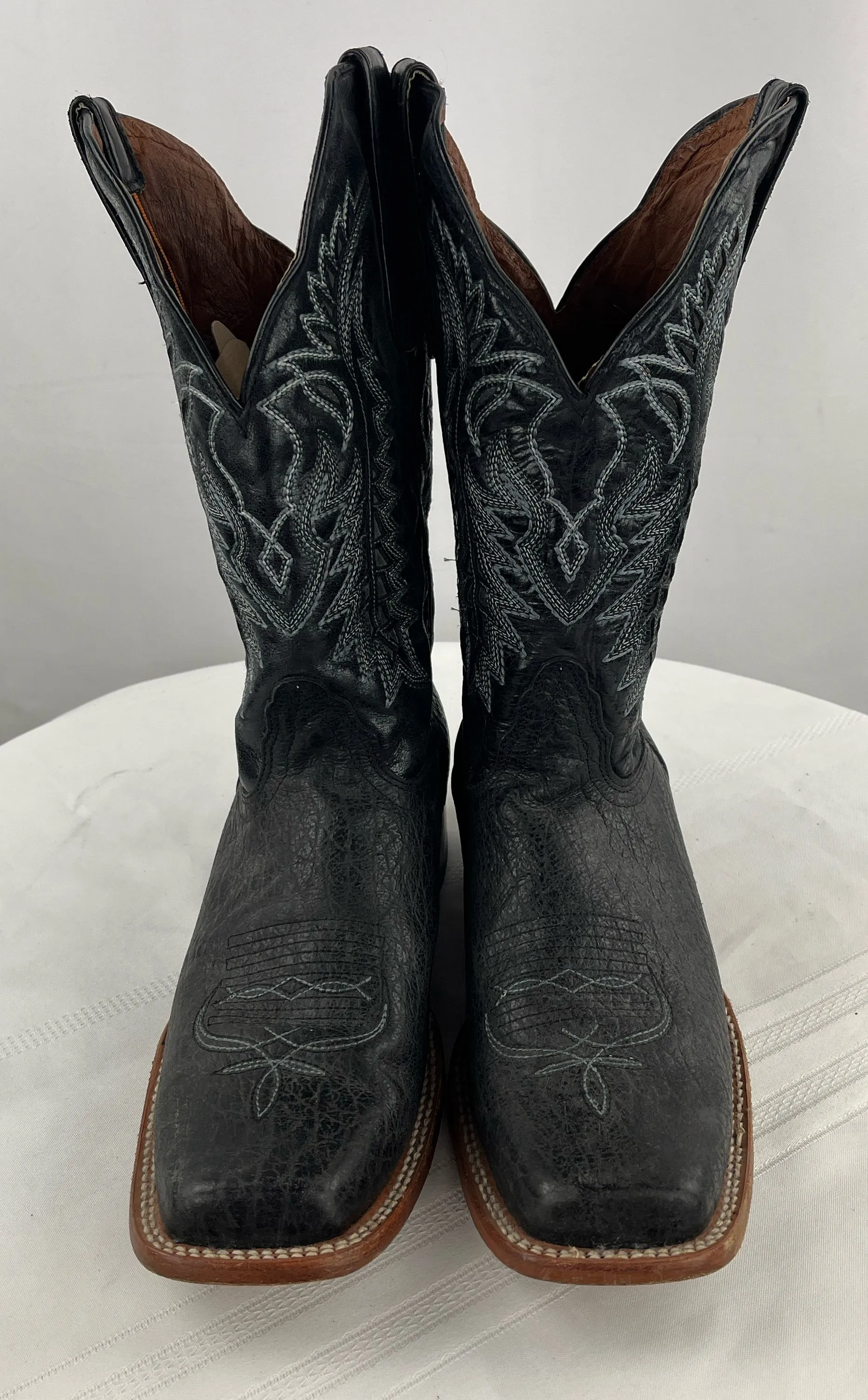 Hometown Black Square Toe Cowboy Western Boots Inlay Textured Men's USA Size 11