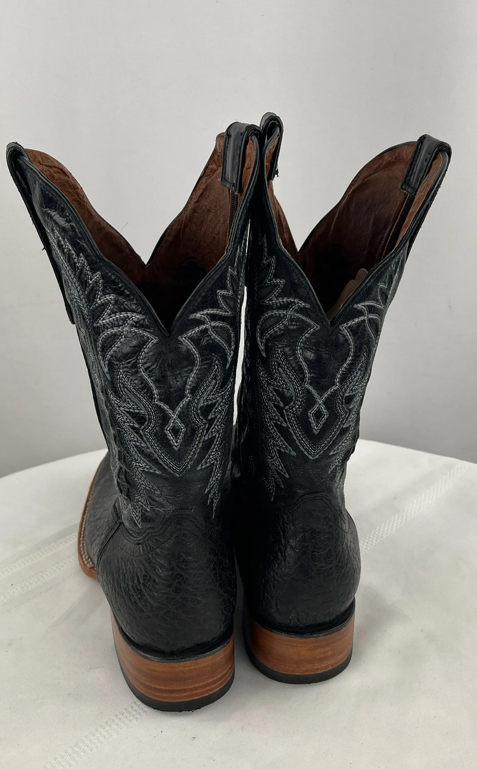 Hometown Black Square Toe Cowboy Western Boots Inlay Textured Men's USA Size 11