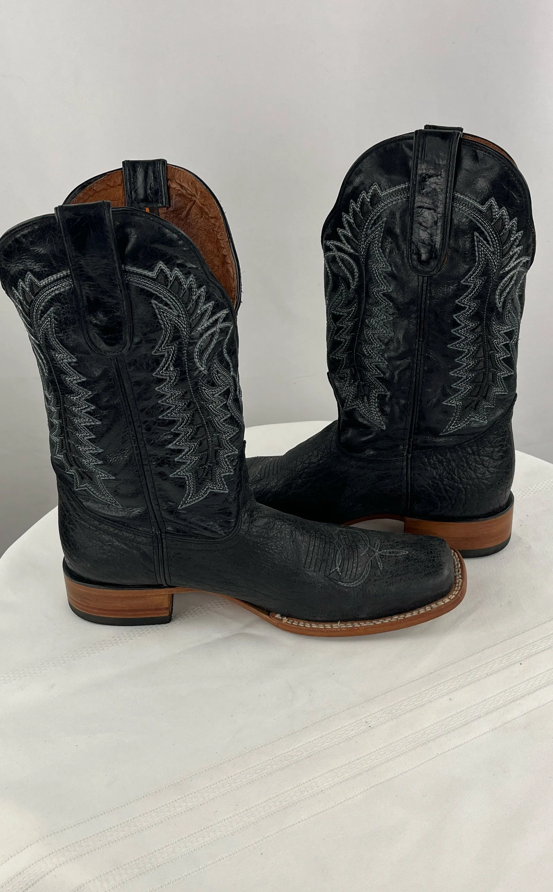 Hometown Black Square Toe Cowboy Western Boots Inlay Textured Men's USA Size 11