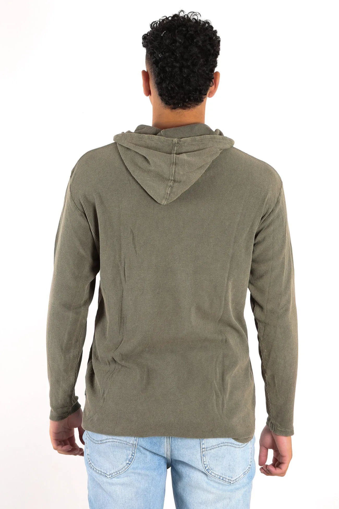 Hooded Waffle Long Sleeve Tee Khaki