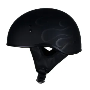 Hot Leathers HLT68 'Type-1' Flat Black Flames Motorcycle DOT Approved Skull Cap Half Helmet for Men and Women Biker