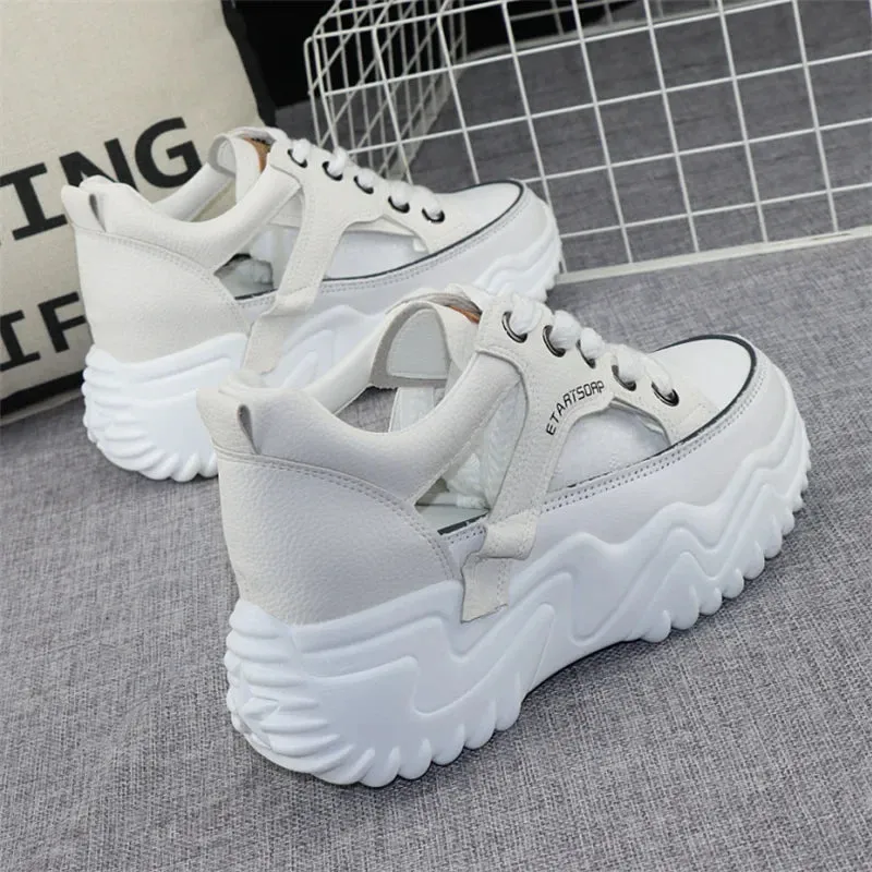 Joskaa 2024 New Womens White Leather Platform Sneakers