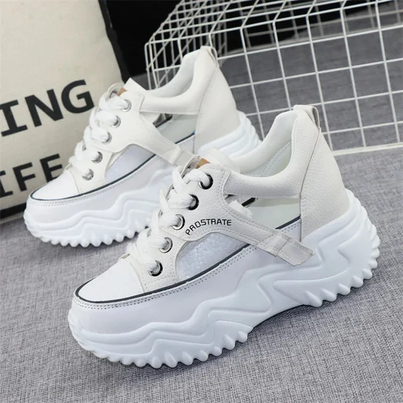 Joskaa 2024 New Womens White Leather Platform Sneakers