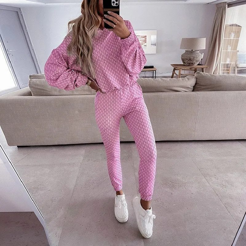 Joskaa Solid Long Sleeve Tops And Pocket Sweatpants Tracksuit Fashion Sports Women 2Pc Set Outfits Casual Loose Hooded Sweatshirt Suit