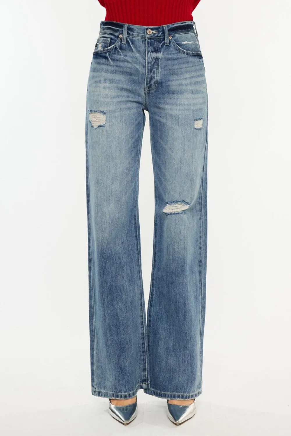 Kancan Distressed High Waist Bootcut Jeans