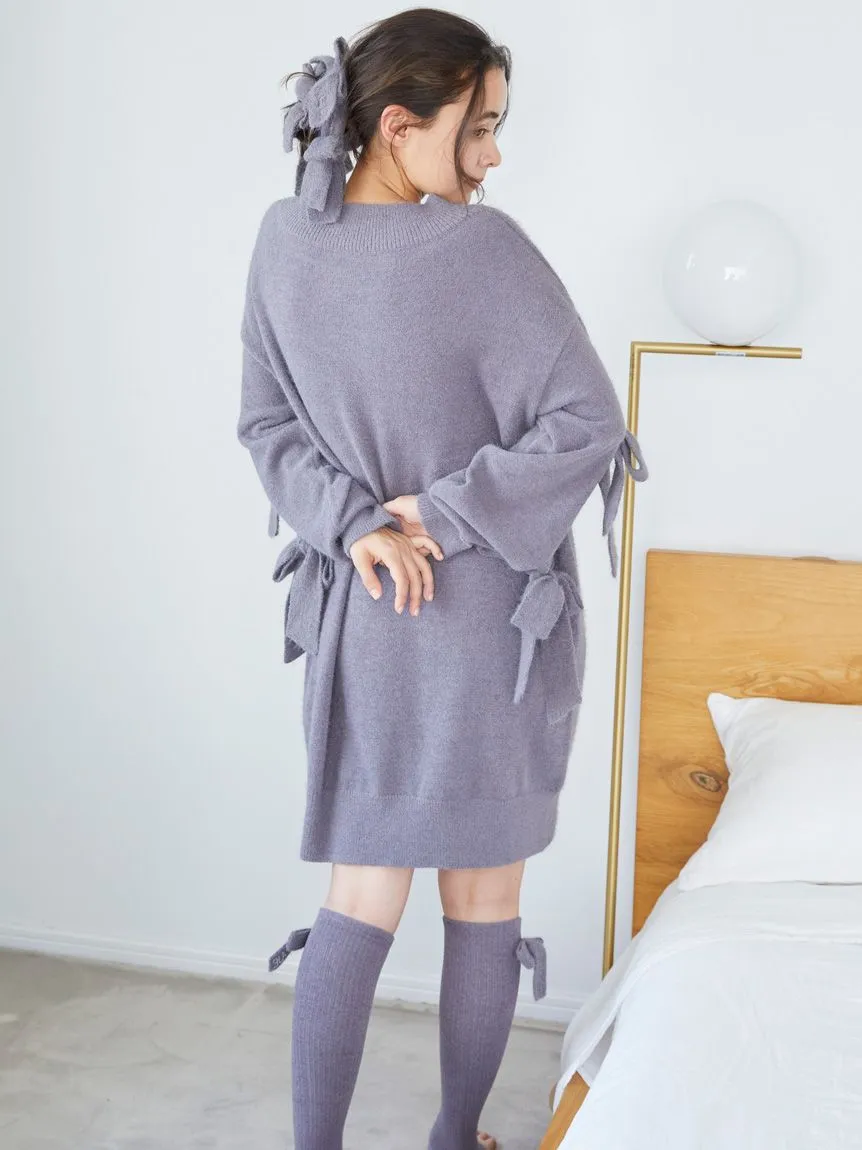 Knit Sweater Dress with Bow-Tied Sleeves