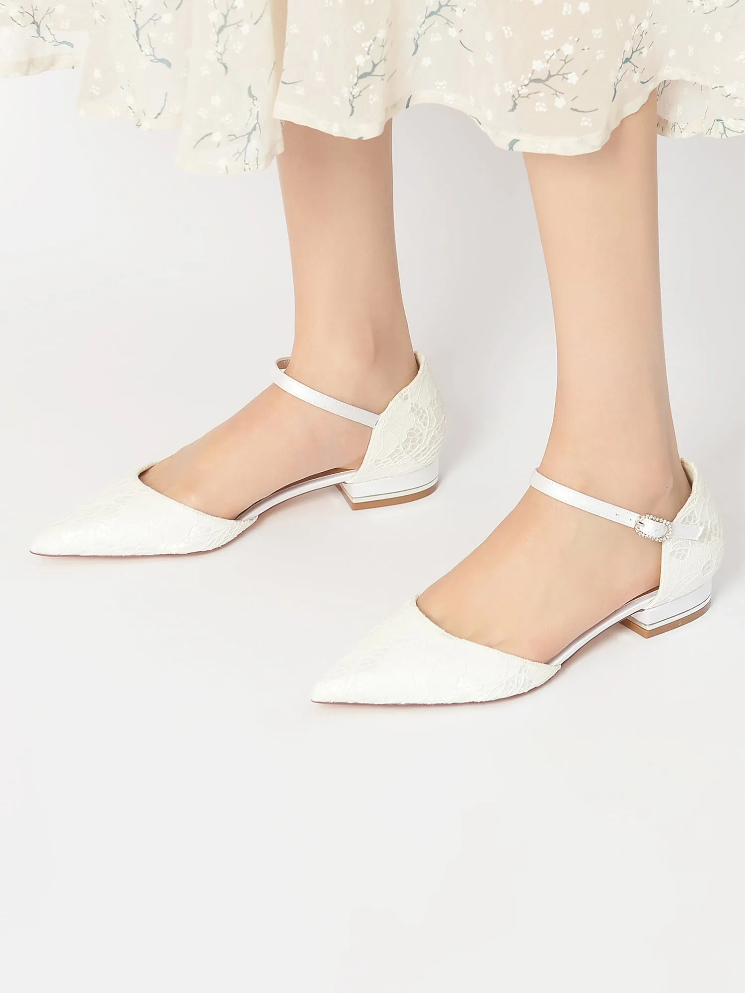 Lace One-strap Buckle Pointed Toe Mules