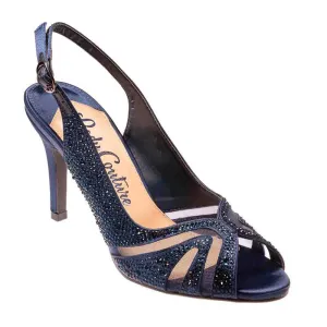 Lady Couture ADORE Navy Blue Mid Heel Rhinestone Slingback