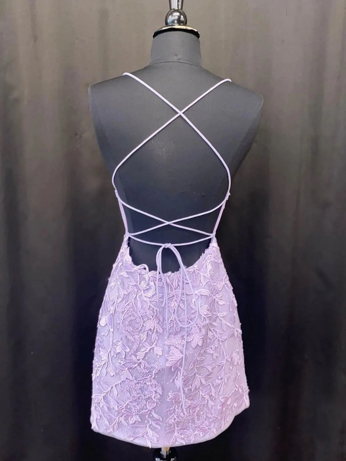 Lavender Lace Short Homecoming Dresses,Backless Hoco Dress