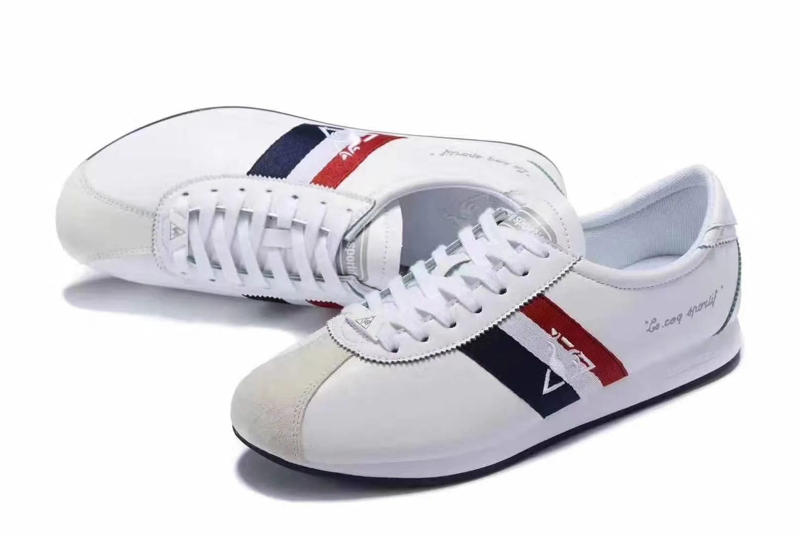 Le Coq Sportif Low Craft With Blue White And Red Straps-White