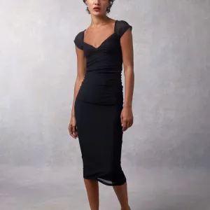 Legal System Ro2024 Autumn and Winter New Sexy Low-Cut V-neck Tight Skirt Black Mesh Dress Princess Dress 31531