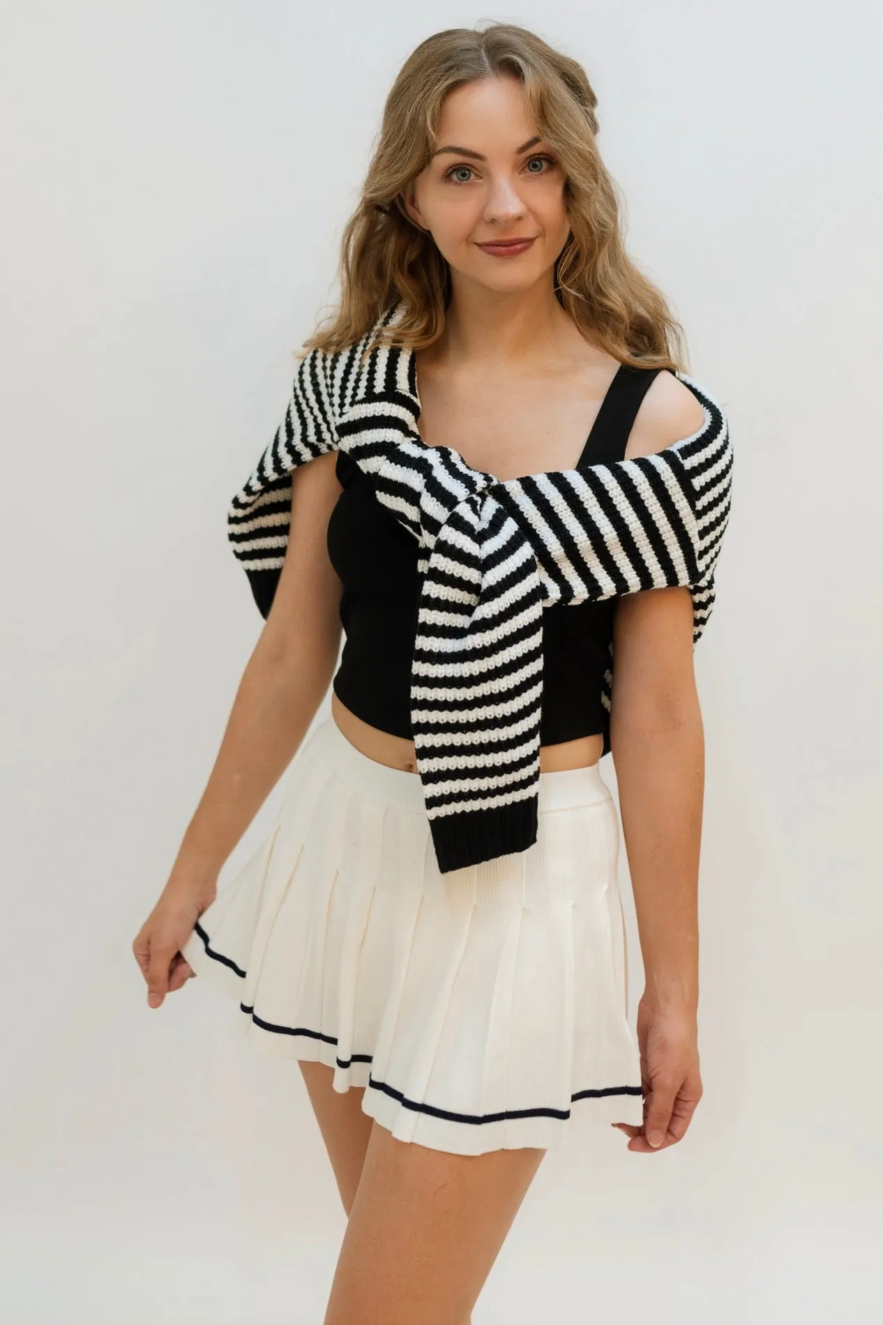 Lia Striped Knit Skort - White