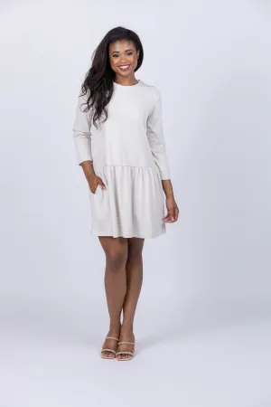 Lilla P Wide Sleeve Peplum Dress in Alabaster