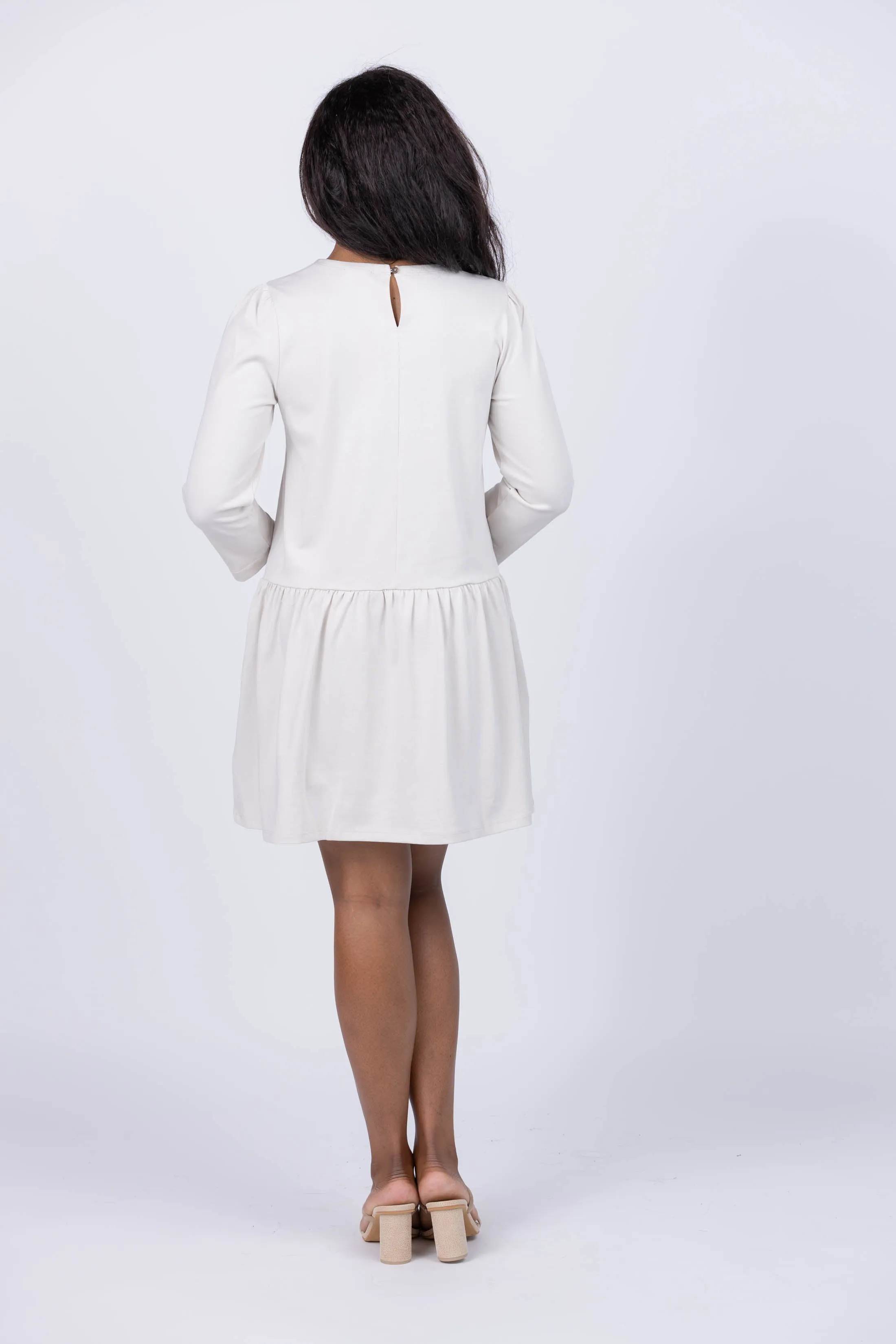 Lilla P Wide Sleeve Peplum Dress in Alabaster