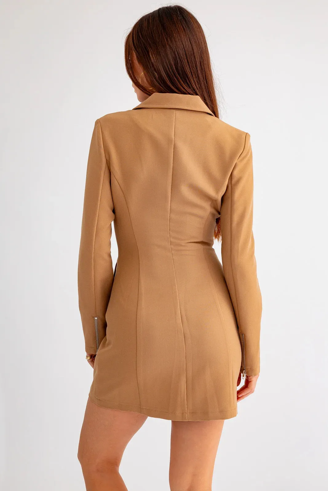 Long Sleeve Front Zipper Mini Blazer Dress