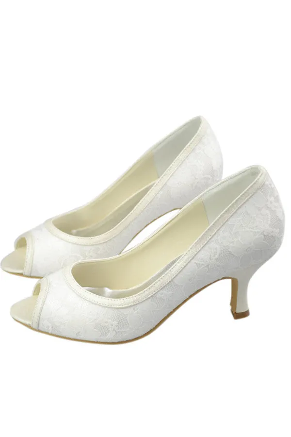 Low Heel Lace Peep Toe Handmade Ivory Nice Wedding Shoes S103