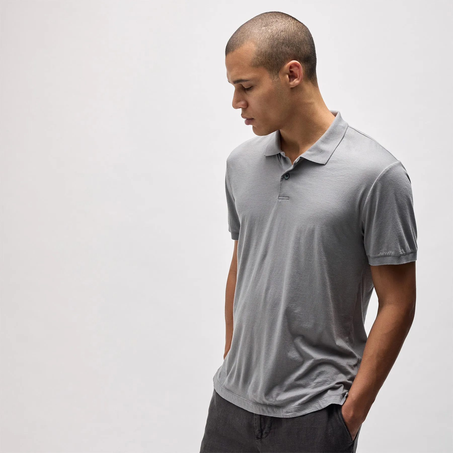 Luxe Lotus Jersey Polo - Silver Grey