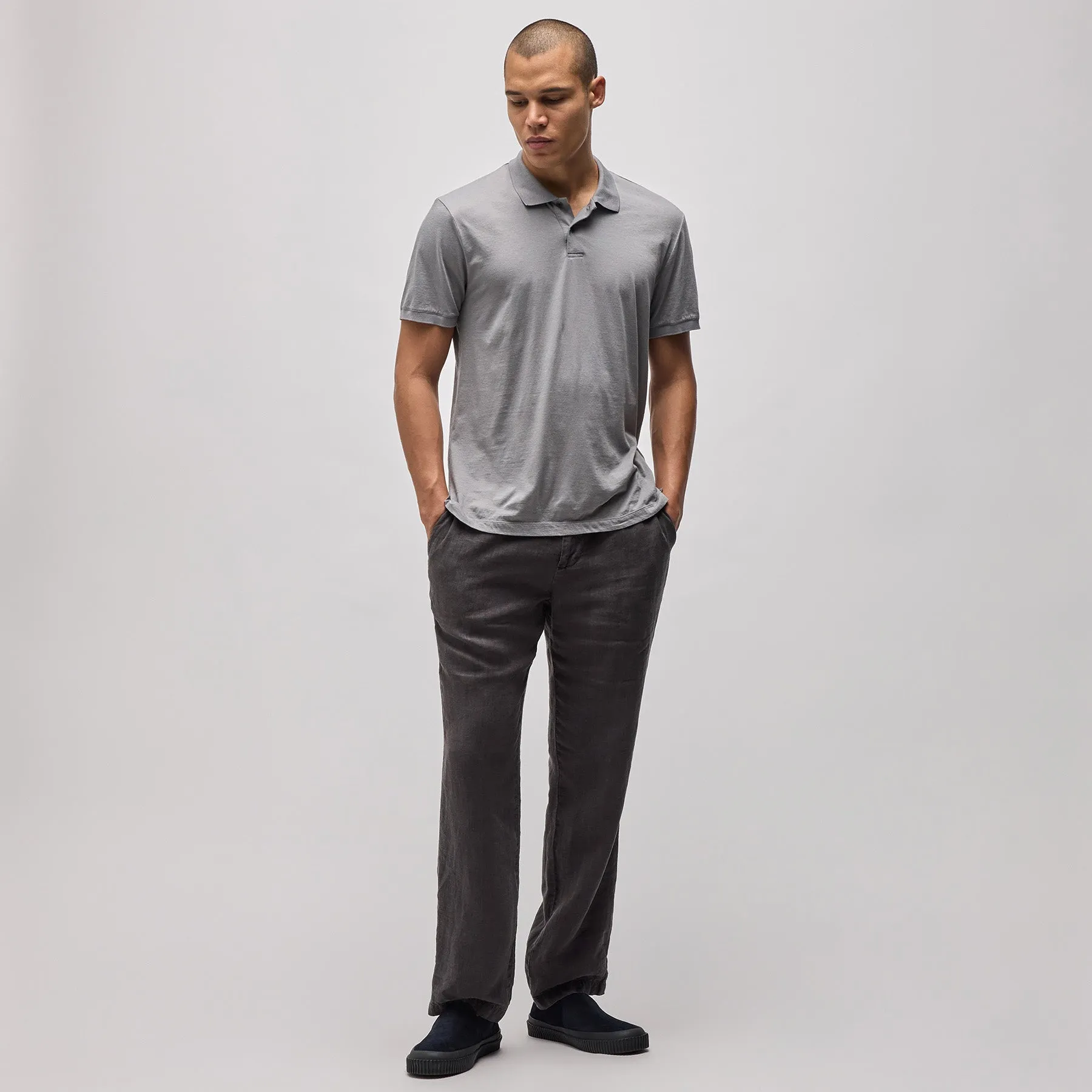 Luxe Lotus Jersey Polo - Silver Grey