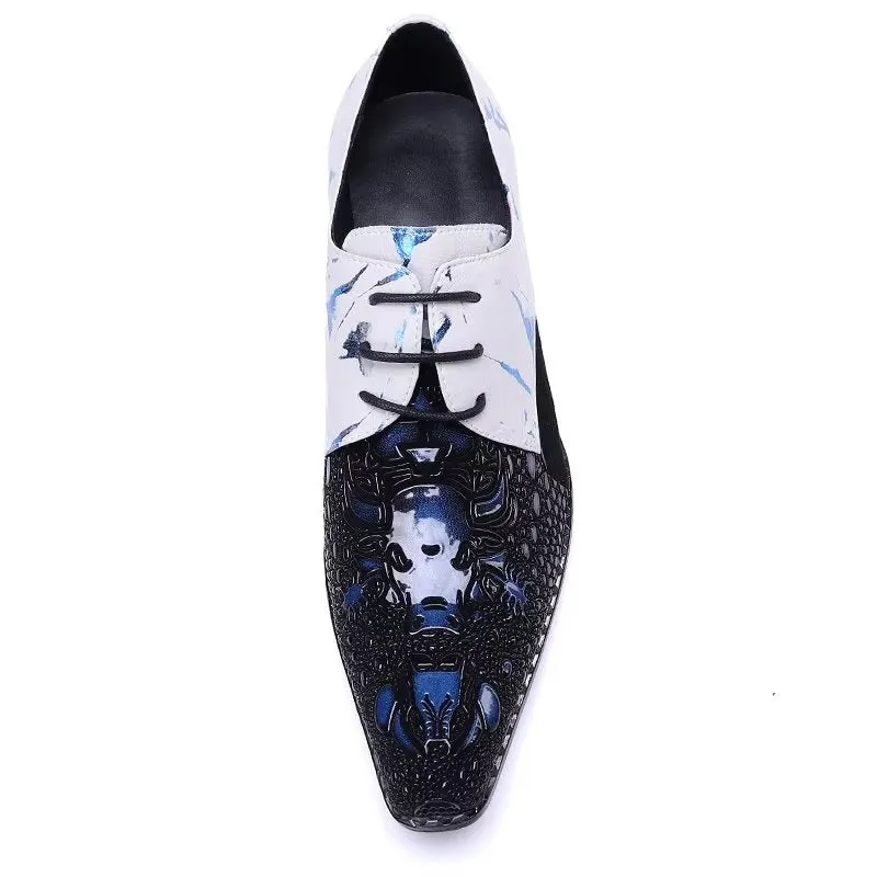 LuxeLeather Exotic-Pattern Smart Derby Dress Shoes