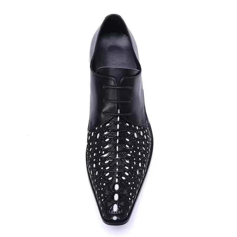 LuxeLeather Exotic-Pattern Smart Derby Dress Shoes