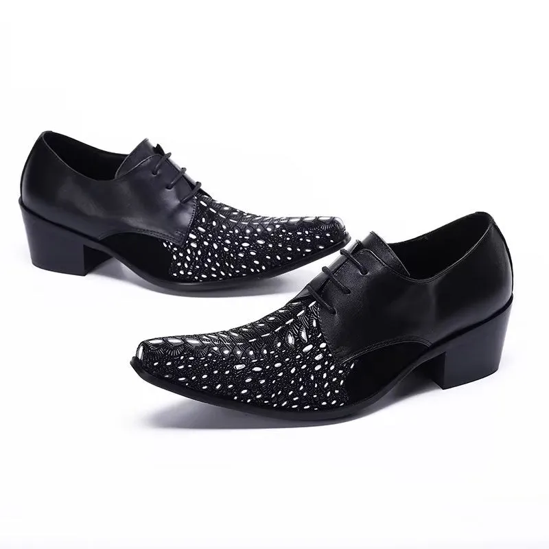 LuxeLeather Exotic-Pattern Smart Derby Dress Shoes