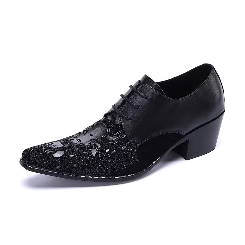 LuxeLeather Exotic-Pattern Smart Derby Dress Shoes