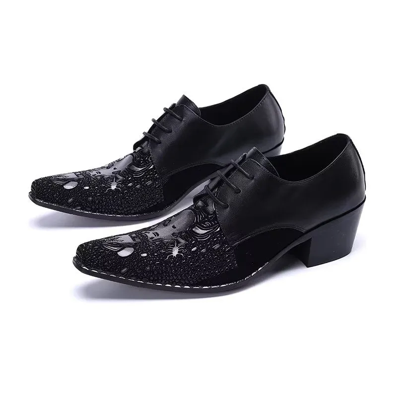 LuxeLeather Exotic-Pattern Smart Derby Dress Shoes