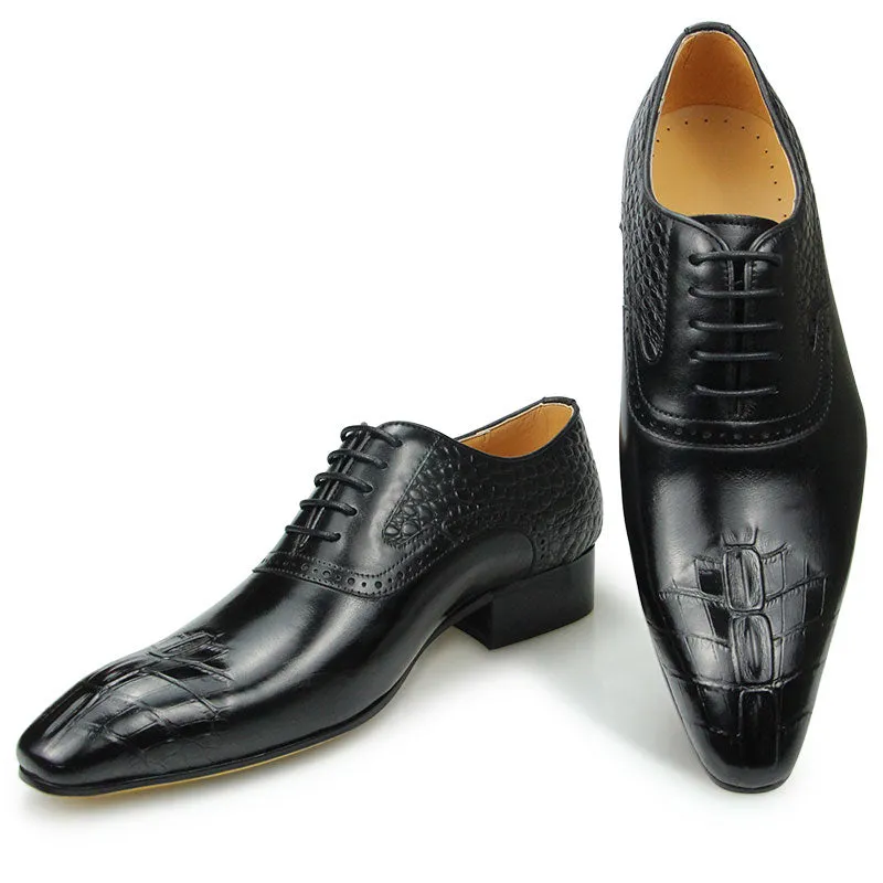 Luxury Croc Texture Pointed Toe Oxford Dress Shoes