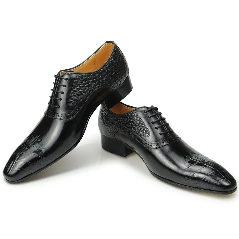 Luxury Croc Texture Pointed Toe Oxford Dress Shoes