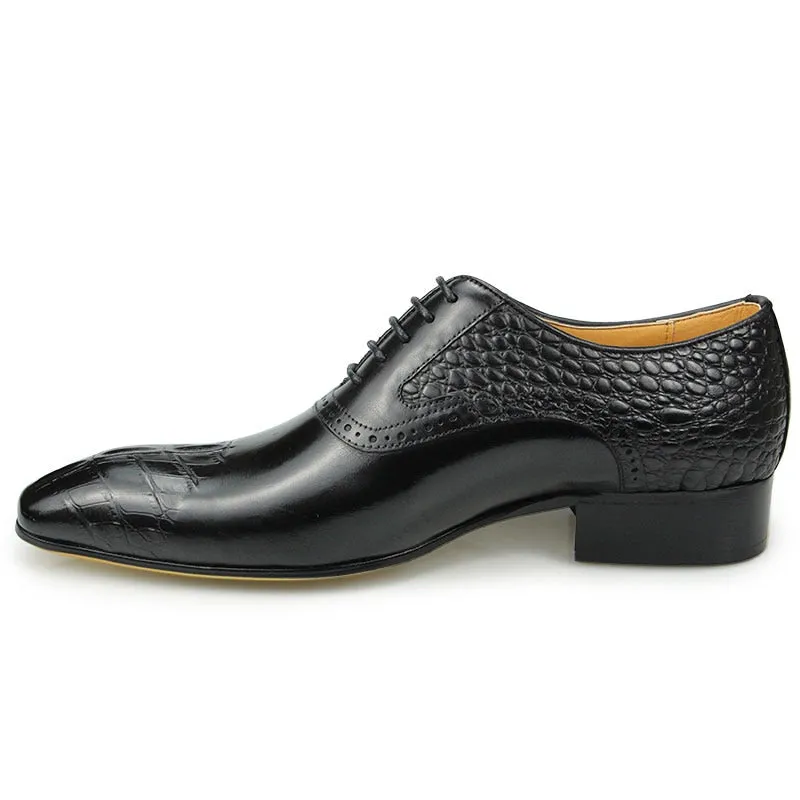 Luxury Croc Texture Pointed Toe Oxford Dress Shoes