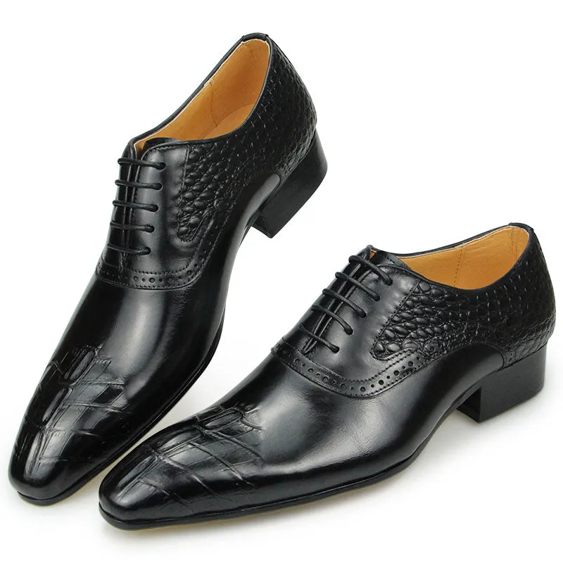 Luxury Croc Texture Pointed Toe Oxford Dress Shoes